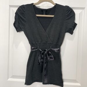 Charcoal gray short-sleeve knit top